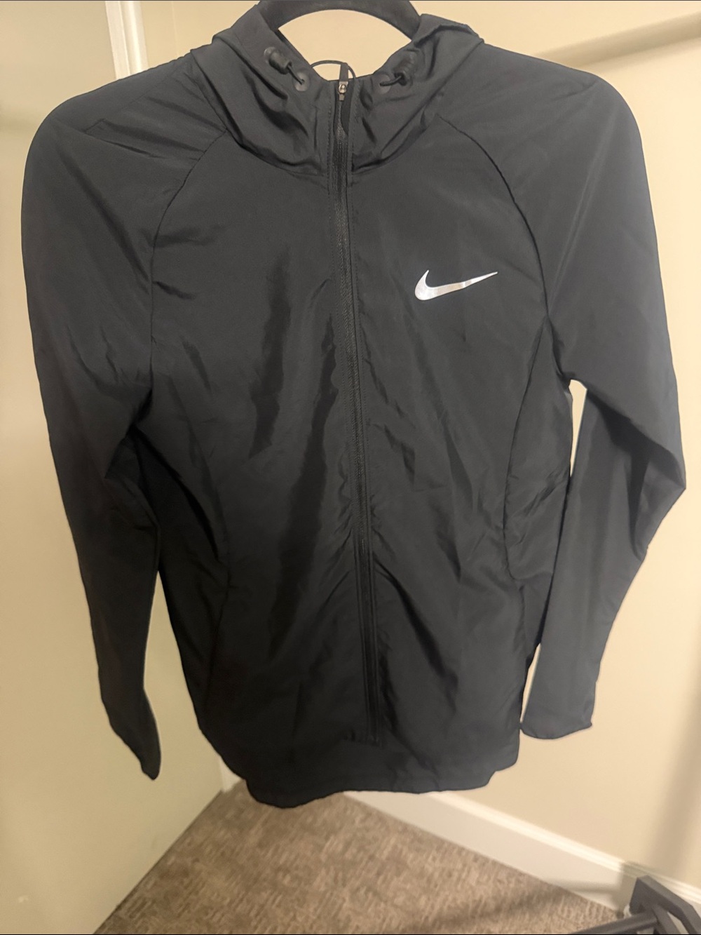 Nike Black Hooded Windbreaker with Silver Swoosh